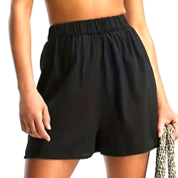 Ladies Elastic Waist Solid Shorts - Picture 1 of 6